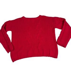 Olivia Sky Womens Large Sweater Crew Neck Cable Knit Preppy Coral Classic Soft